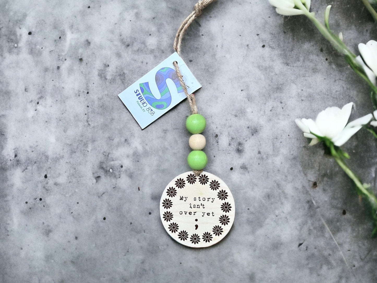 My story isn’t over yet semicolon rear view mirror car charm. Ornament. Mental health awareness. Gift