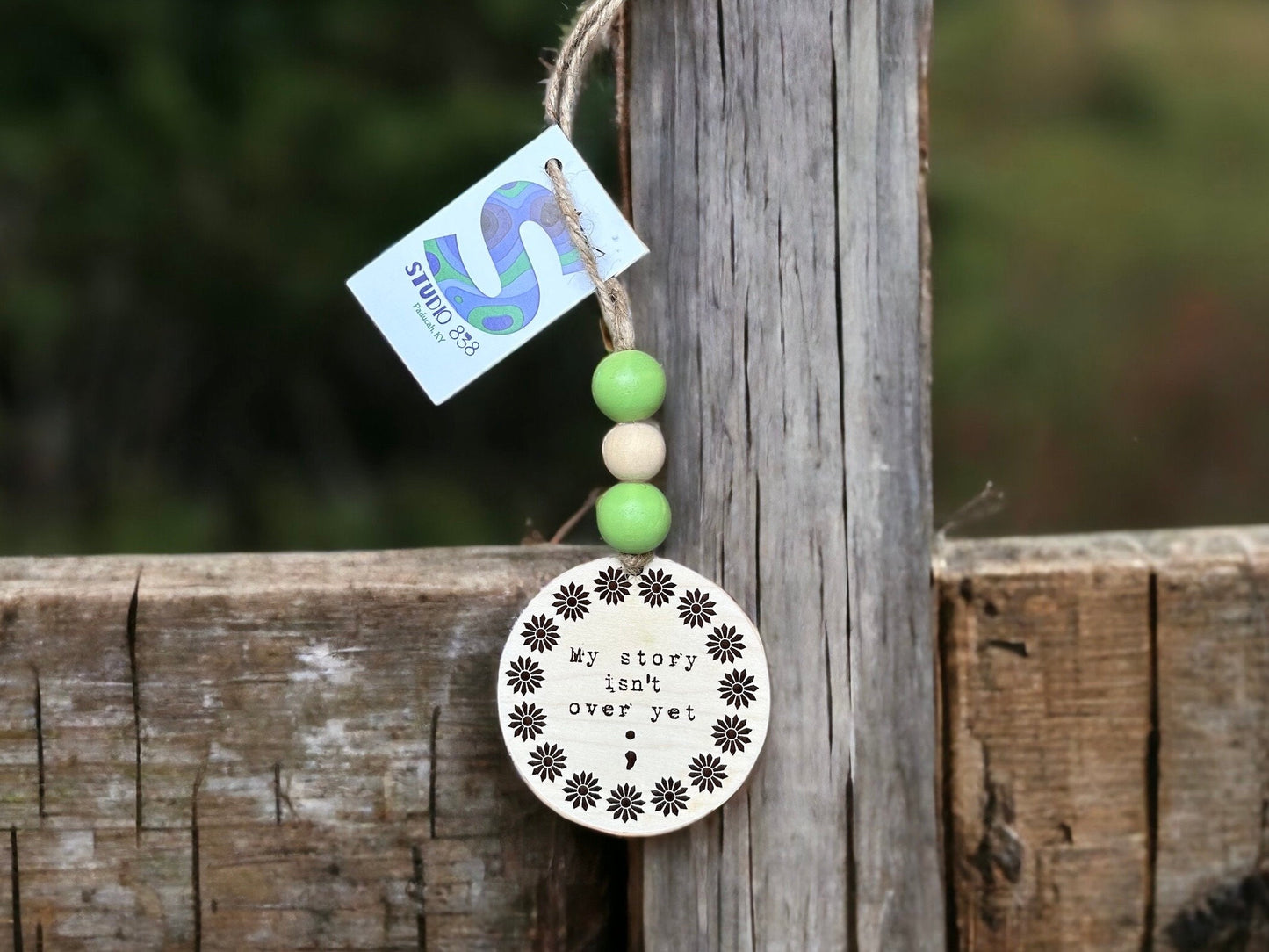 My story isn’t over yet semicolon rear view mirror car charm. Ornament. Mental health awareness. Gift