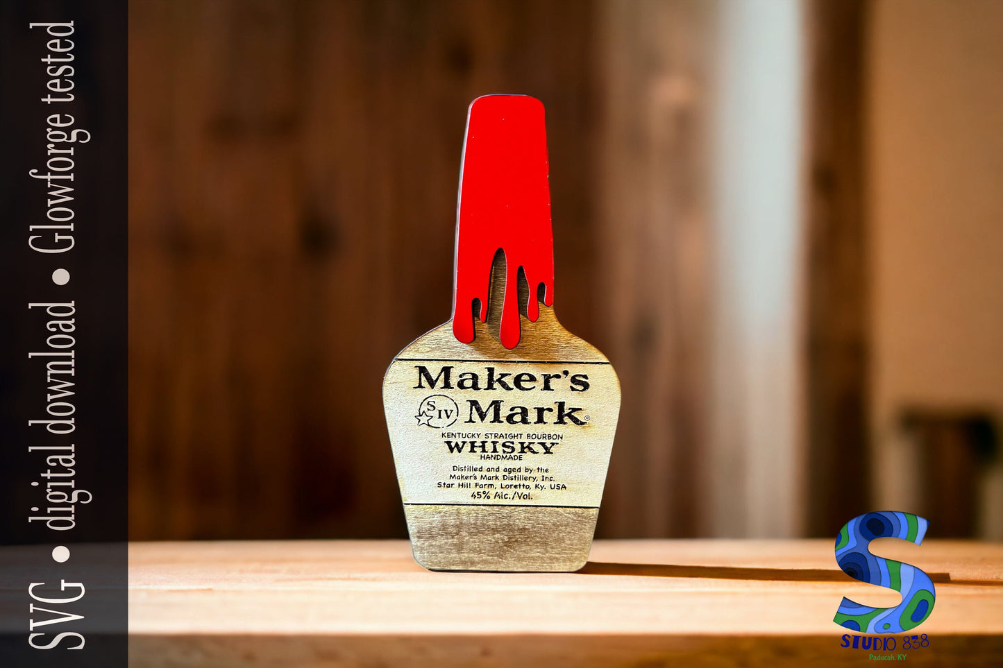 Bourbon bottle shaped sign. Makers Mark. Table top decor magnet sign digital download cut file. SVG. Laser. Glowforge and Xtool D1 tested