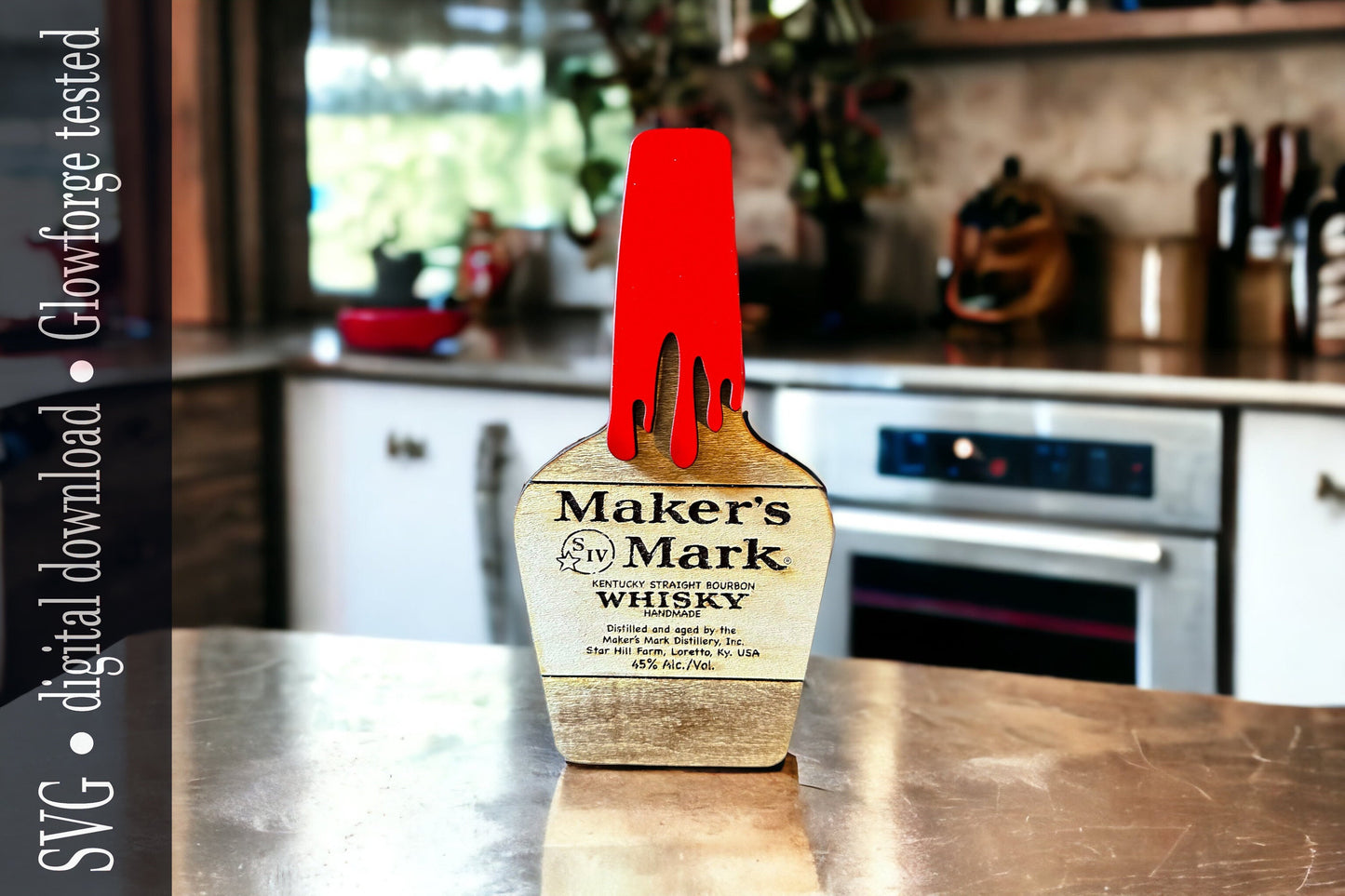 Bourbon bottle shaped sign. Makers Mark. Table top decor magnet sign digital download cut file. SVG. Laser. Glowforge and Xtool D1 tested