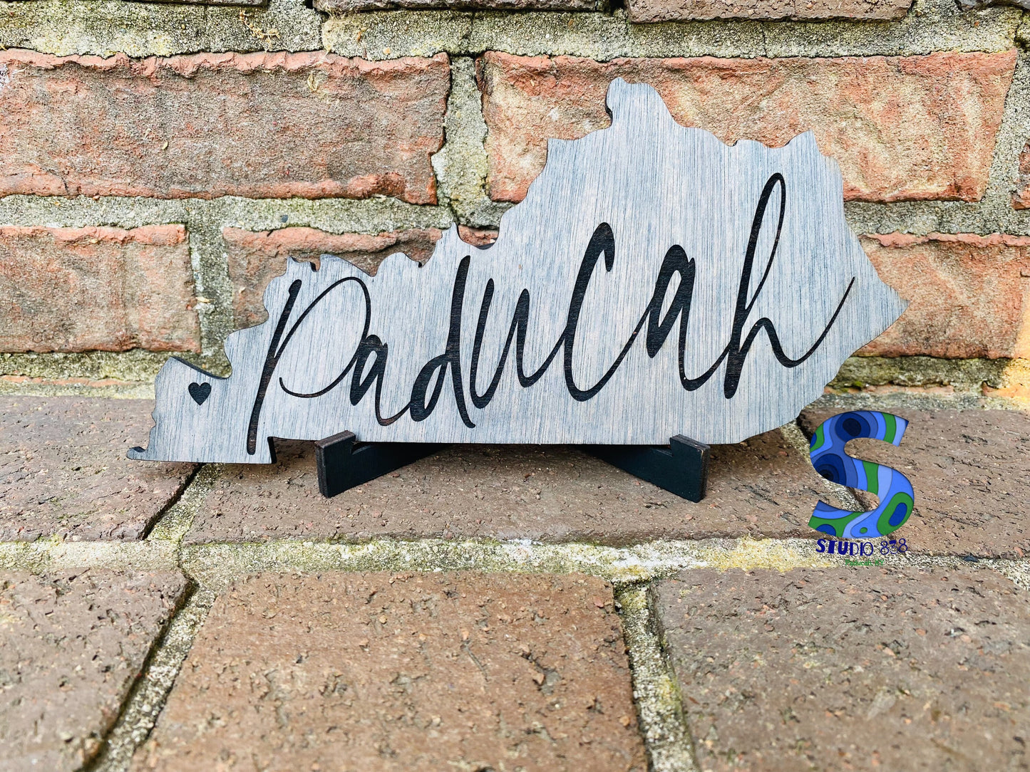 Kentucky shaped sign.  Choose your city!  Display easel/stand included.