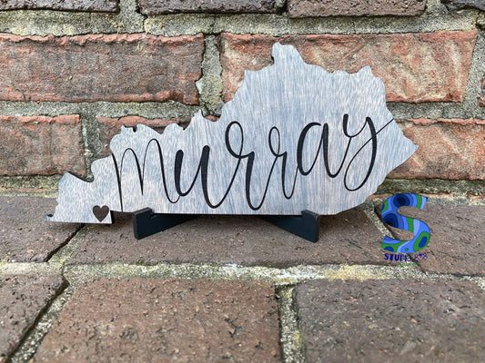 Kentucky shaped sign.  Choose your city!  Display easel/stand included.