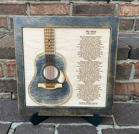 Anne Wilson "My Jesus" song with guitar sign. Laser engraved on maple. Stand included. Customize to your song. Anniversary Wedding Birthday.