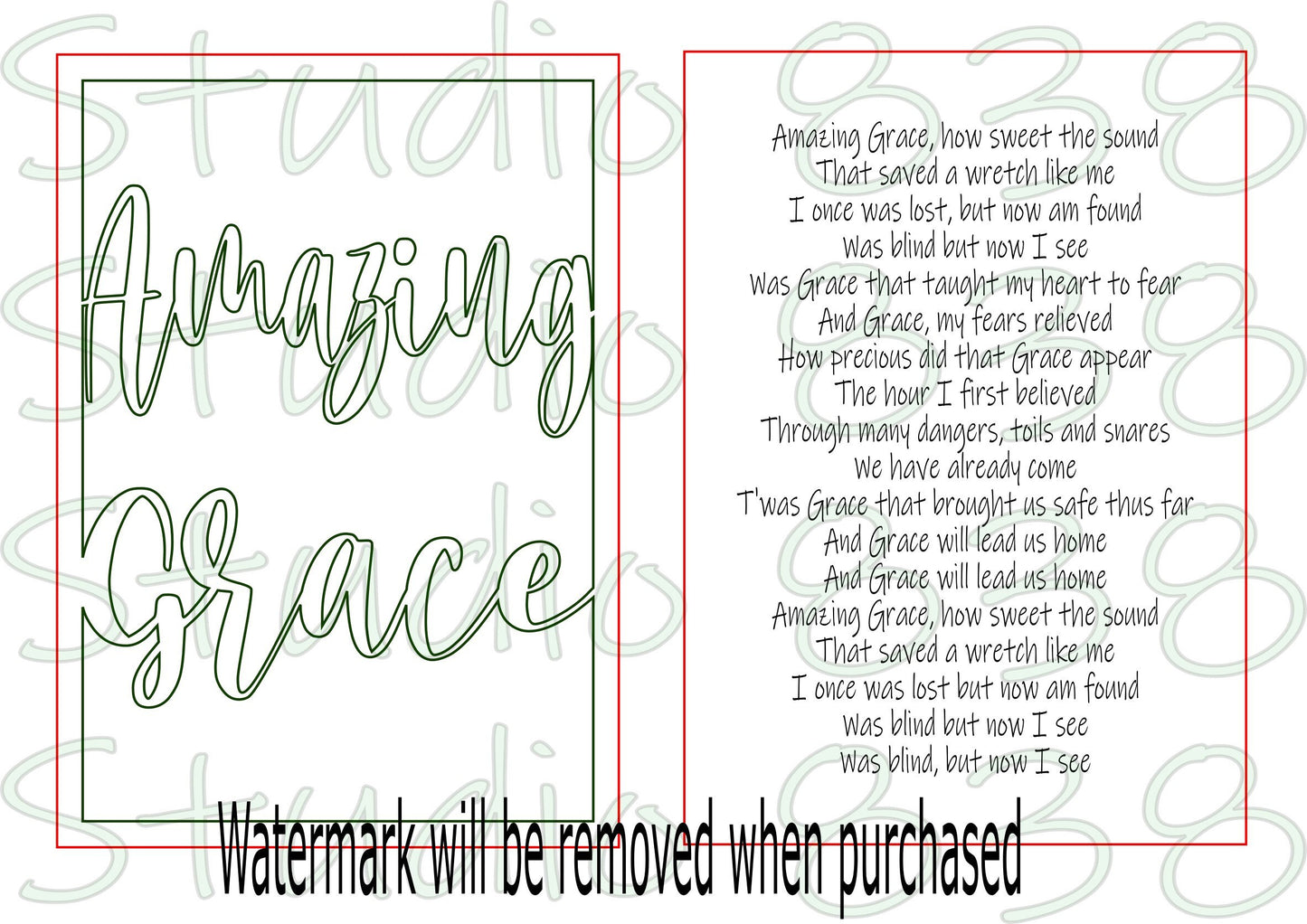 Amazing Grace hymn cut out over lyrics sign digital download