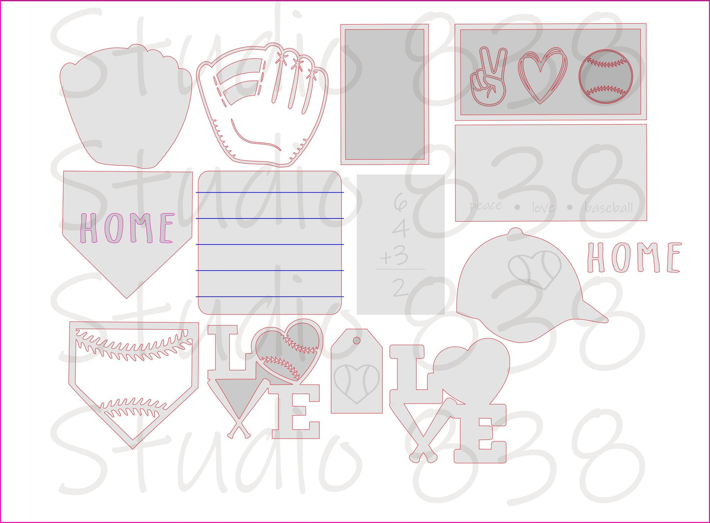 Digital download file for laser engraving. Eight piece baseball tiered tray set decor. SVG cut file . Glowforge.