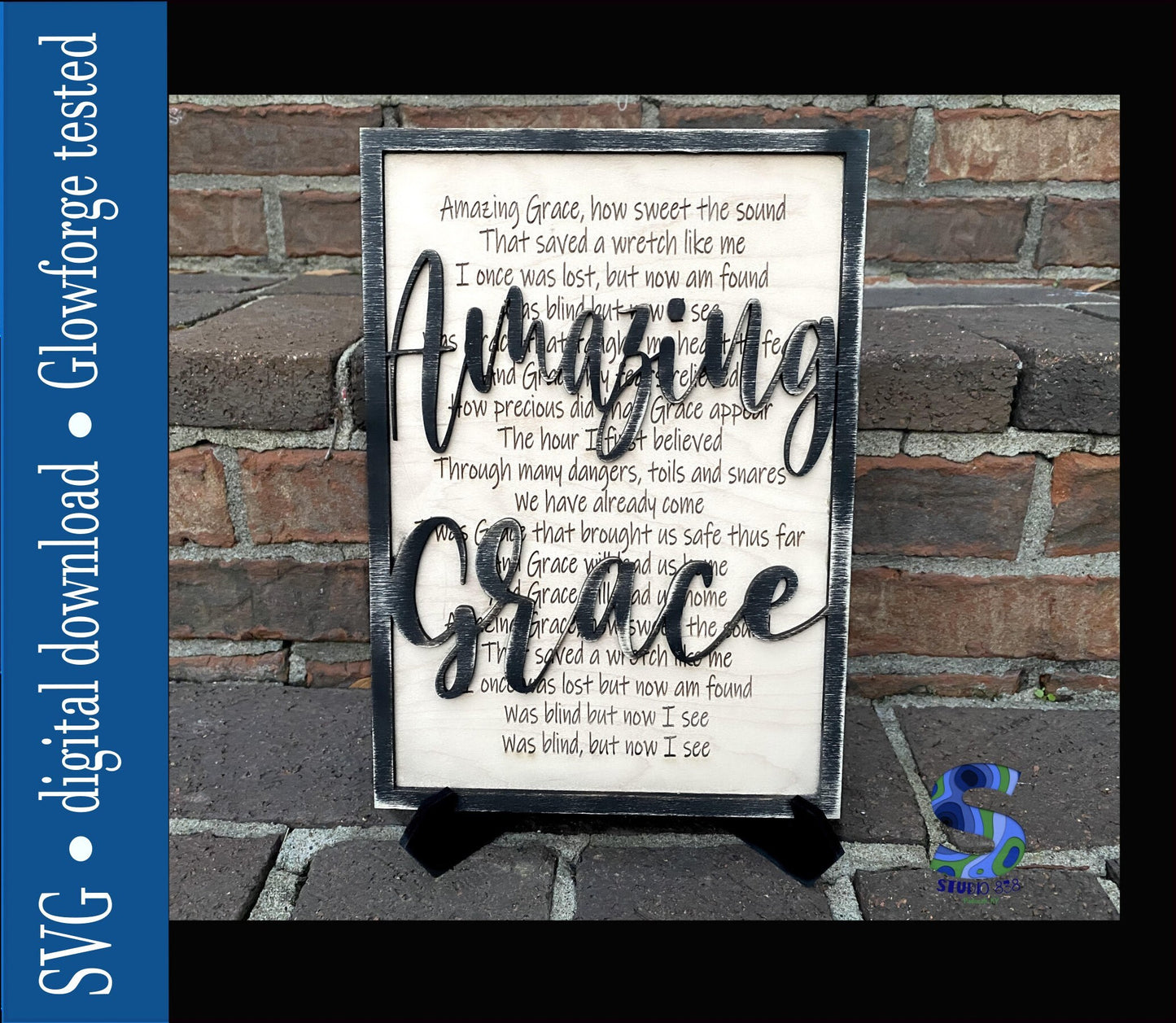 Amazing Grace hymn cut out over lyrics sign digital download