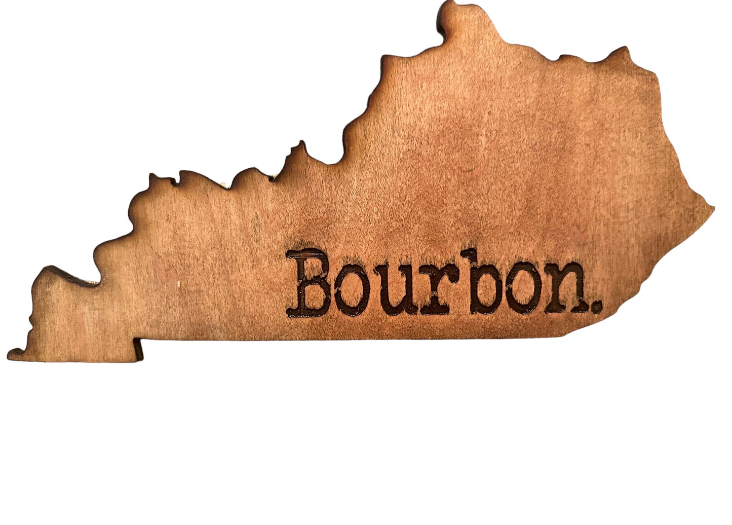 Bourbon Decor . Kentucky state shaped sign.  Table top decor. Laser engraved on maple. Display easel/stand included.