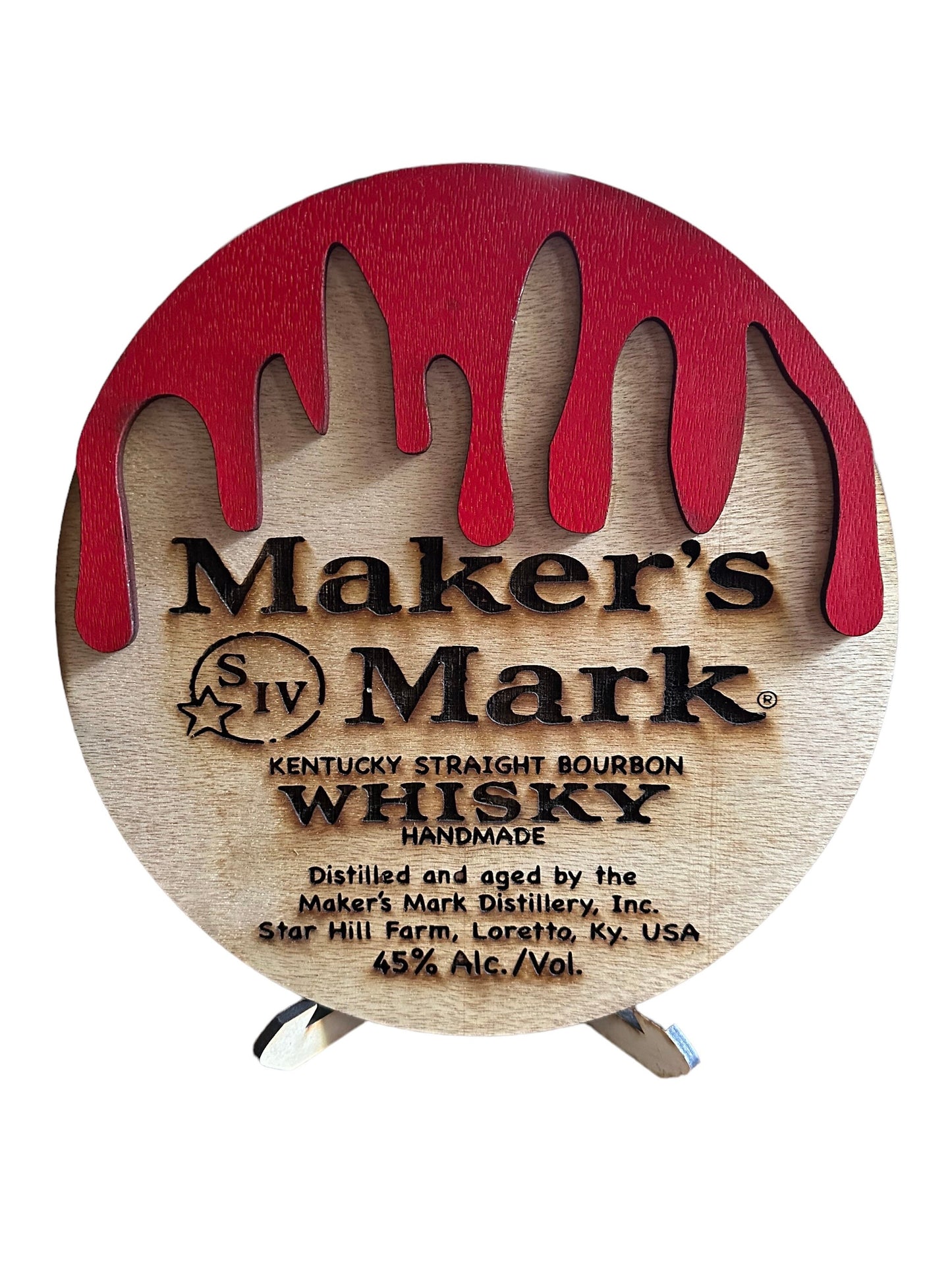 Maker's Mark Kentucky straight bourbon whiskey barrel top shaped sign decor. Digital download cut file. SVG. Glowforge and Xtool D1 tested