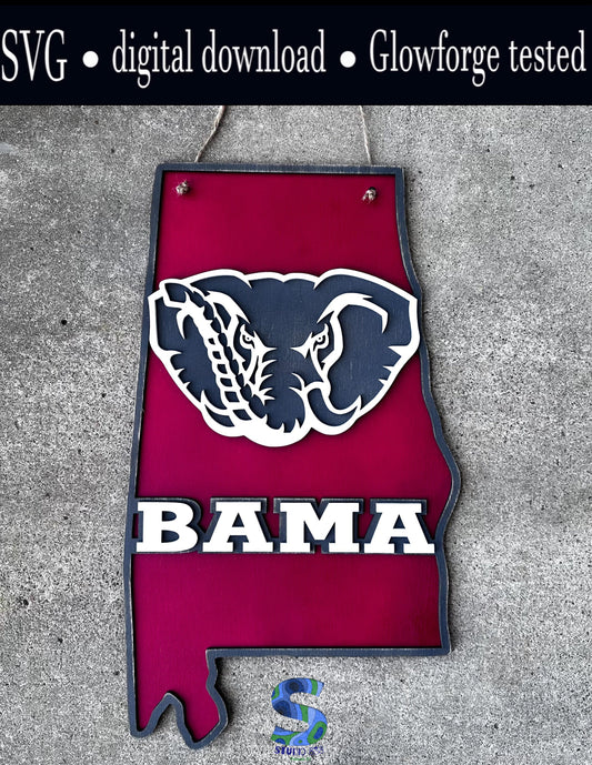 University of Alabama Crimson Tide basketball football state shaped door hanger  Roll tide. laser cut file SVG Vector Digital download only.